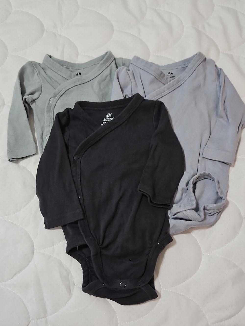 H&M Long-Sleeve Baby One-Piece Bodysuits - Black, Light Gray, Gray